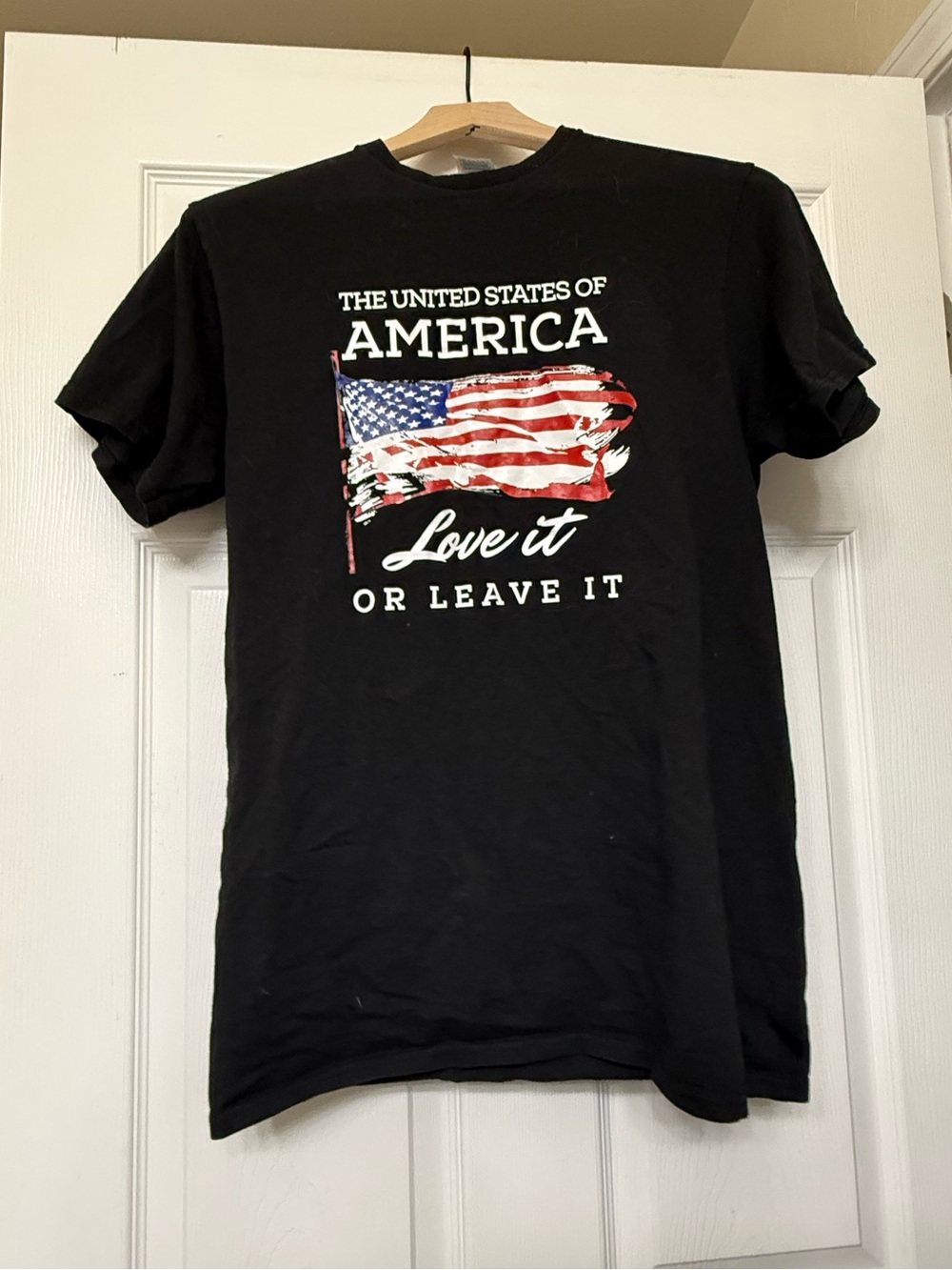 Delta Black Short Sleeve Tee with American Flag Graphic